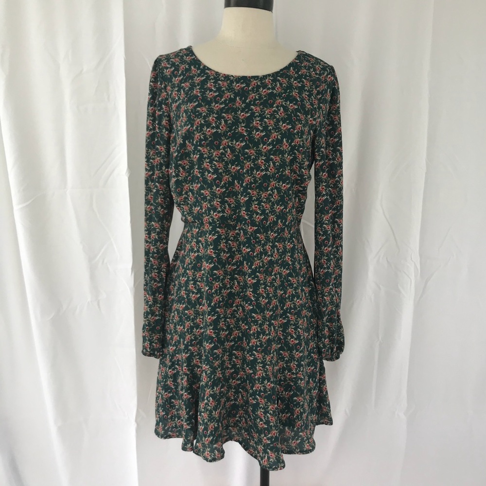 Francesca’s Green Floral Long Sleeve Dress NWT